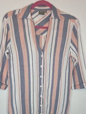 ASOS Vertical Stripe Button-Down Shirt in Pink, Blue & White